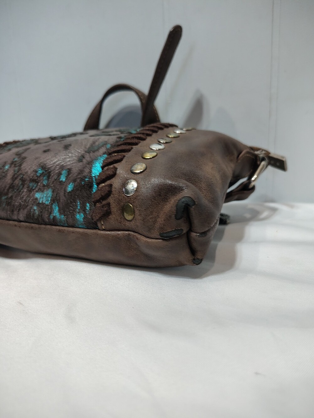 Montana West Trinity Ranch Hair on Hide Crossbody Bag Turquoise Studded Small - Picture 4 of 14